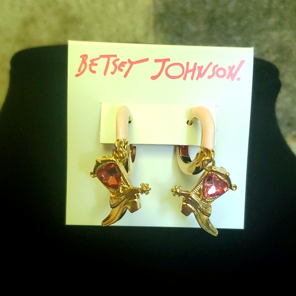 Betsey Johnson Cowboy Boot Enamel Huggie Hoop Earrings - Picture 4 of 5